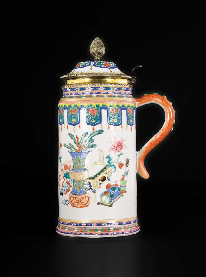 Chinese export porcelain famille rose massive tankard and cover